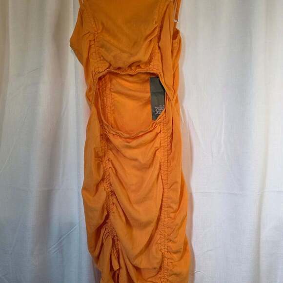 Wild Fable Orange Mango Cut-Out Ruched Midi Bodycon Dress - Picture 1 of 6